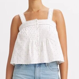 Levi’s San Francisco Cici White Blue Sleeveless Top Tee Shirt Buttons Lined  M